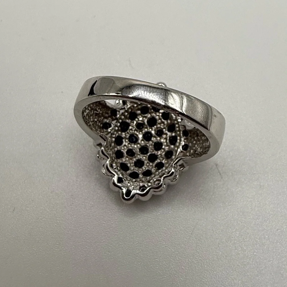 Bold Black Pavé Crystal Ring 925 Sterling Silver Size 7.5